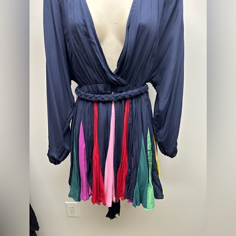 L’ATISTE Rainbow Pleated Mini Dress Size M NWT Colorblock Skater Dress - Picture 4 of 10